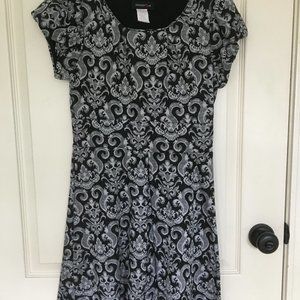 Black grey paisley a line dress medium